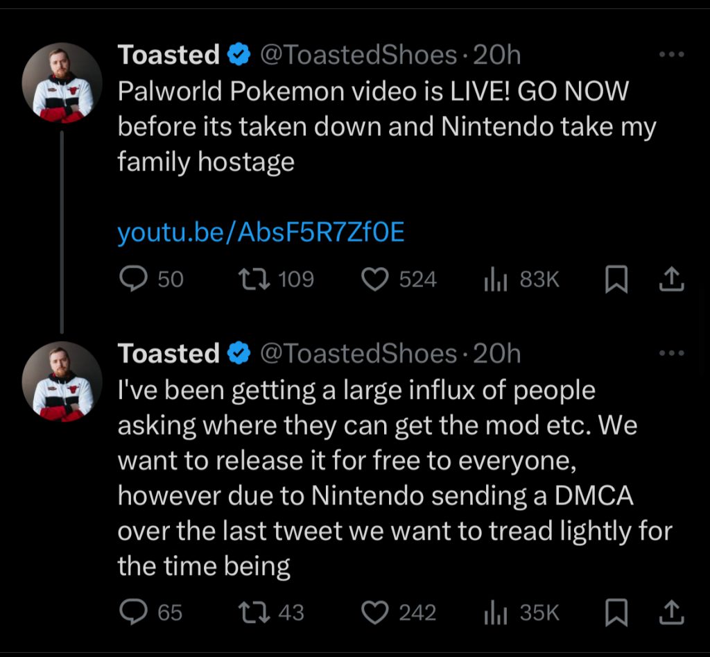 Toasted gor roasted and chased by Nintendo