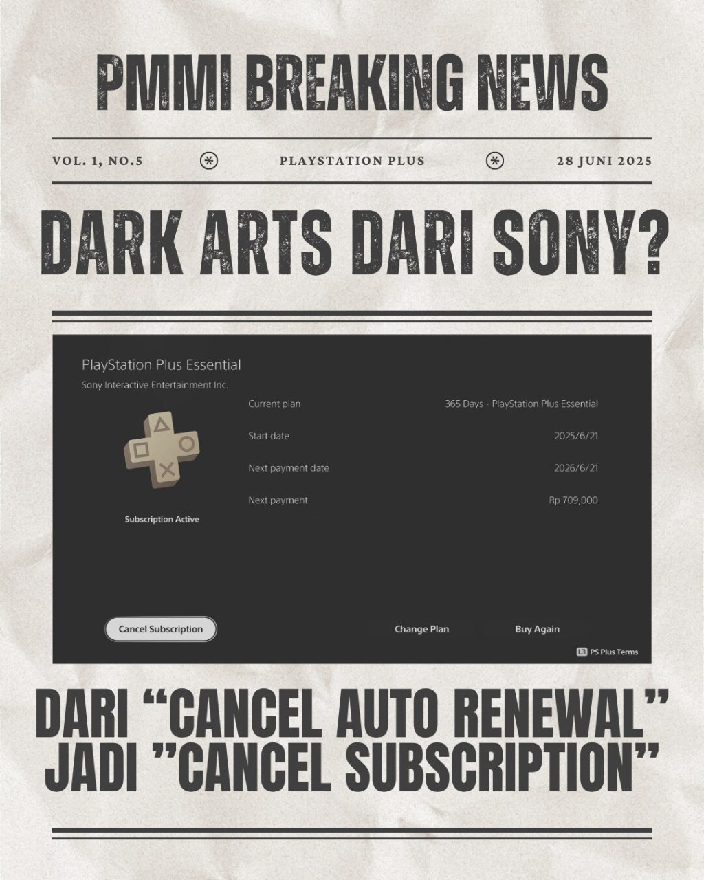 Sony Mengubah Opsi PS Plus "Cancel Auto Renewal" jadi "Cancel Subscription"