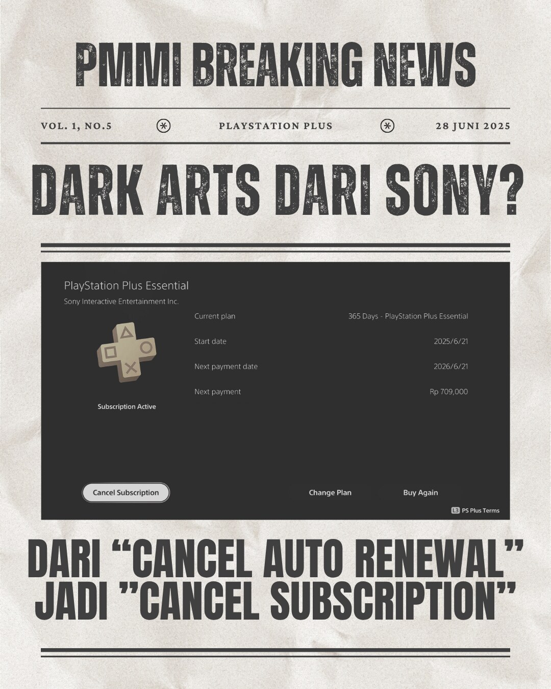 Sony Mengubah Opsi PS Plus "Cancel Auto Renewal" jadi "Cancel Subscription"